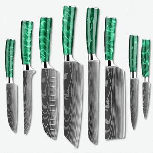 Kitakami 北上川 Damascus Pattern Stainless Steel Kitchen 8 Knife Set